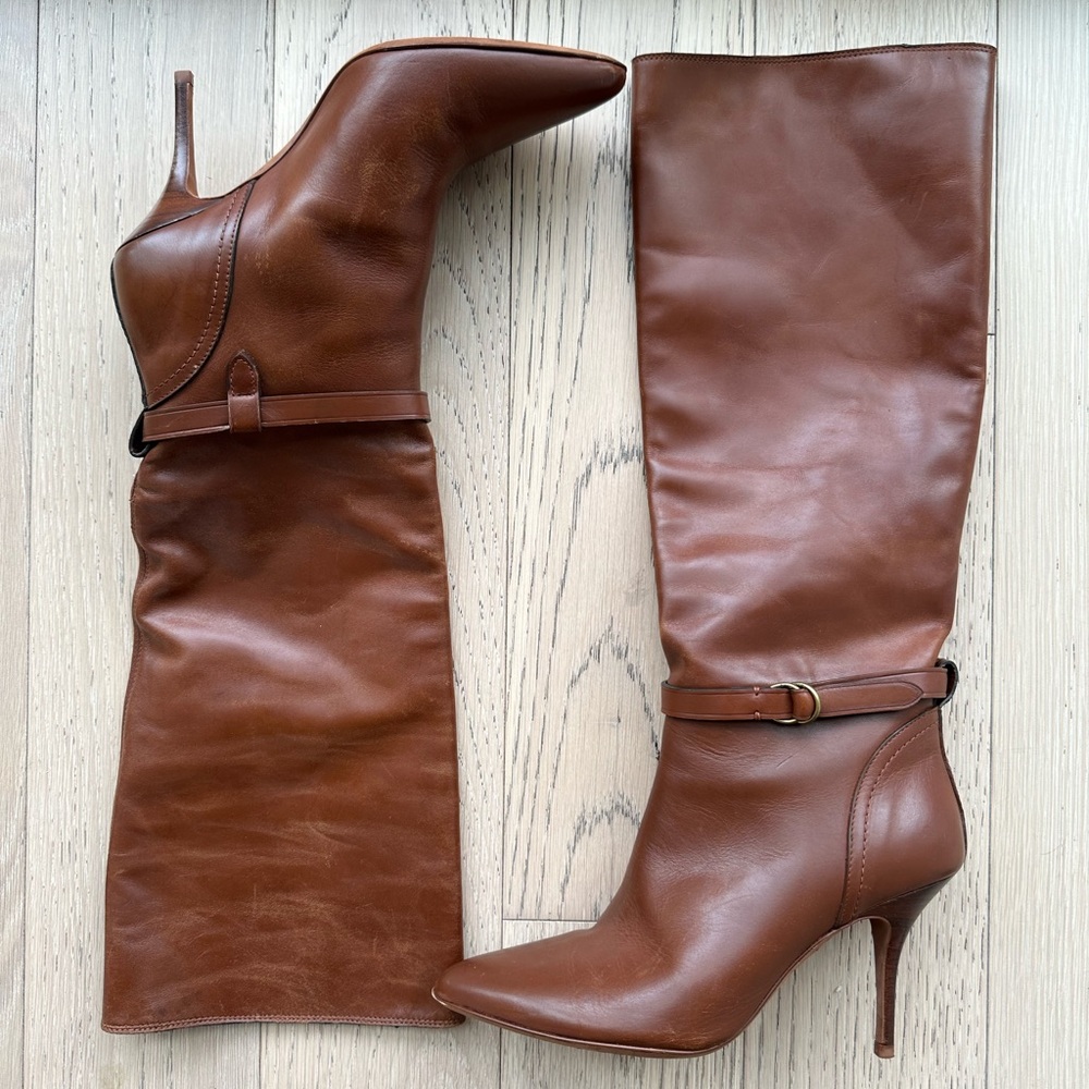Ralph Lauren Brown Real Leather Boots Lined with Suede